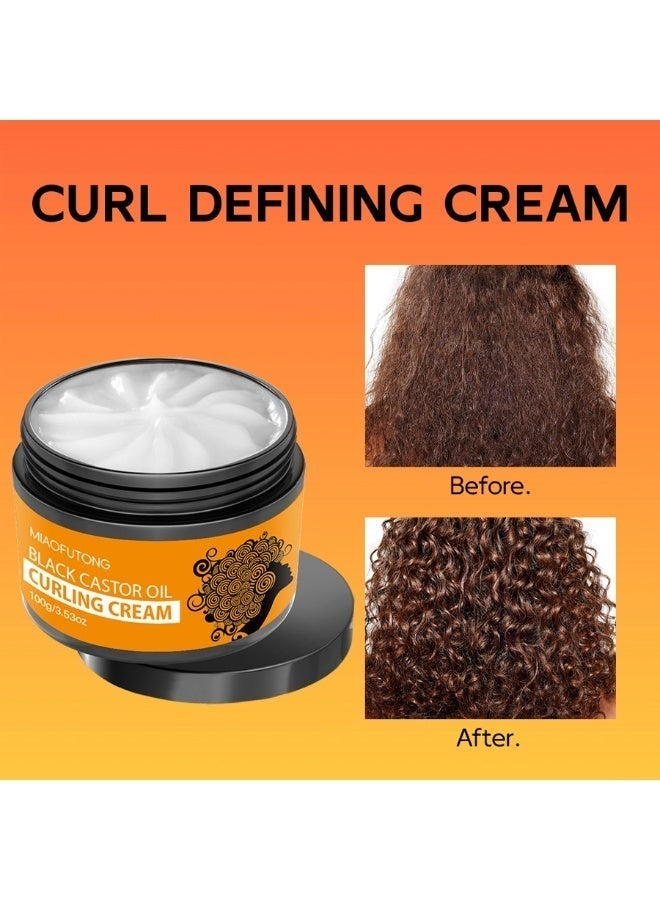 MIAOFUTONG Black Castor Oil Curling Cream for Wavy, Curly, Medium to Coarse Hair, Moisturizing Anti-Frizz Hair Styling Cream, 3.53oz (100ml) - Image 4